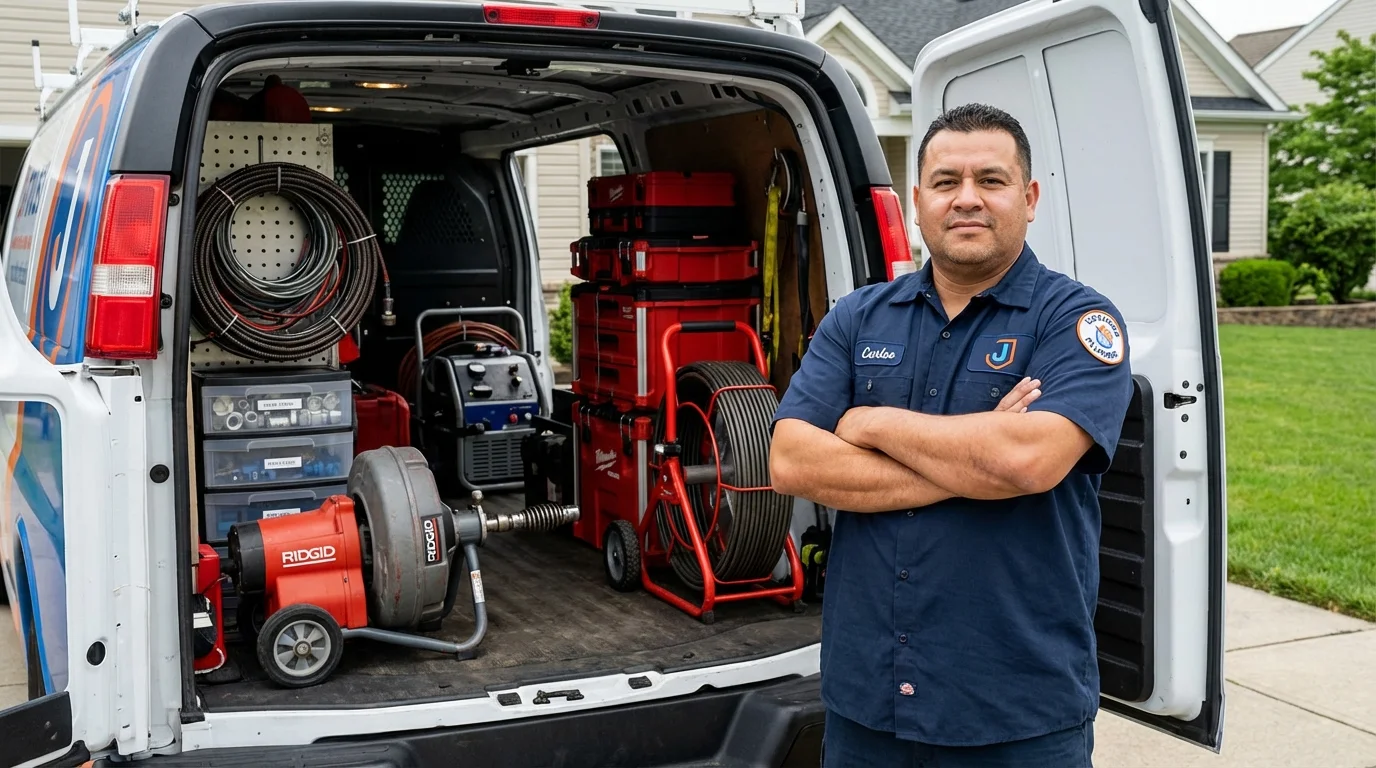 Professional drain cleaning equipment and Johns Plumbing LLC plumber in Greenbelt