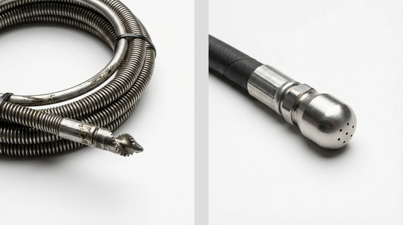 Drain snake cable and hydro jetting nozzle used for drain cleaning in Greenbelt, MD