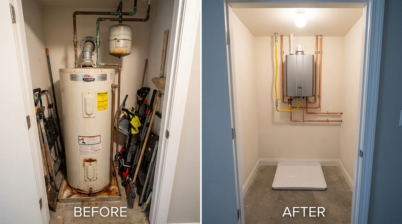 Tank water heater versus wall-mounted tankless unit comparison for Greenbelt, MD homeowners