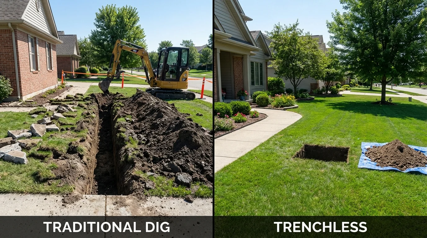 Trenchless sewer repair with minimal yard damage versus traditional excavation in Greenbelt, MD